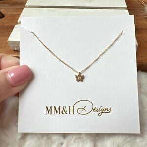 New Dainty 14k Yellow Gold Filled Tiny Butterfly Pendant on Fine Chain Necklace